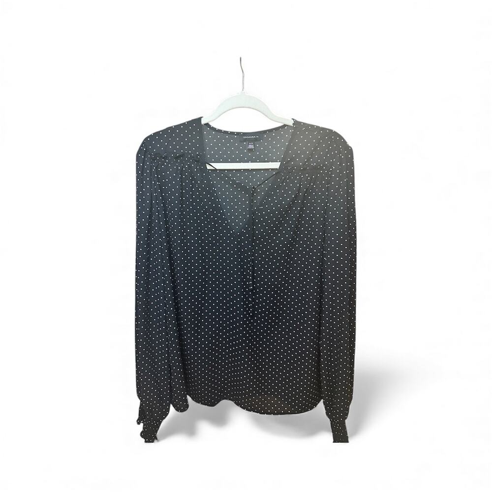 XL Polka Dot Blouse Black Pink Dot Long Sleeve V-Neck Workwear Business Top